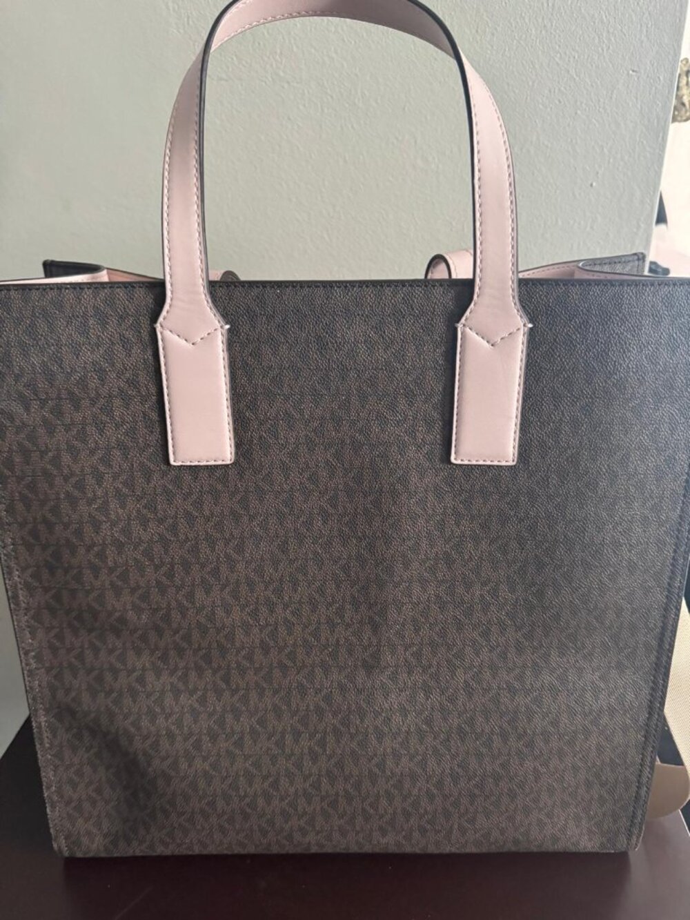 Michael Kors Kenly Large Tote MK Logo Signature PVC Bag Powder Blush Pink Brown - Picture 9 of 10